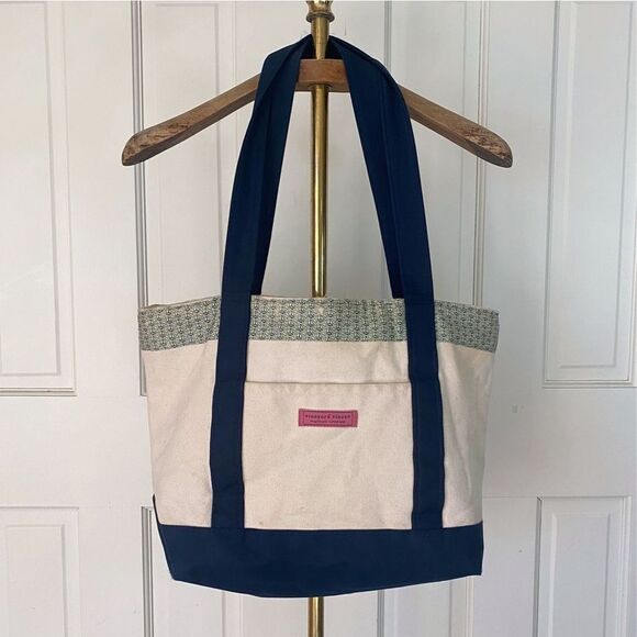 Vineyard Vines Navy Blue Green Canvas Tote Bag - Picture 2 of 8